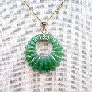 VTG Sterling Silver 925 Jade Circle Pendant Necklace  Cable Chain 18" Adjustable